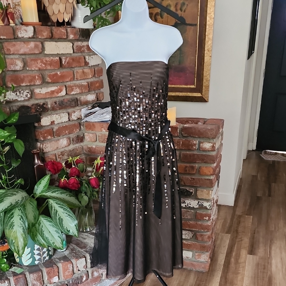 BCBGMaxAzria Strapless Black Sequin Dress Whimsigoth Y2K Indie Sleaze